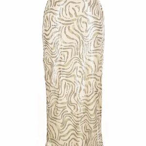 Eloquii NWT Sz 14 Zebra Patterned Sequined Maxi Skirt in Cream and Green